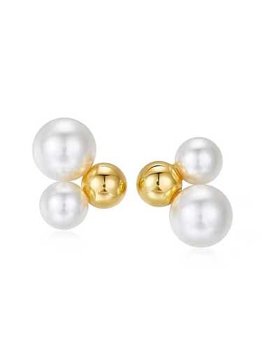 Boucles d'Oreilles Goujon Minimaliste Géométrique Perle d'Imitation Laiton