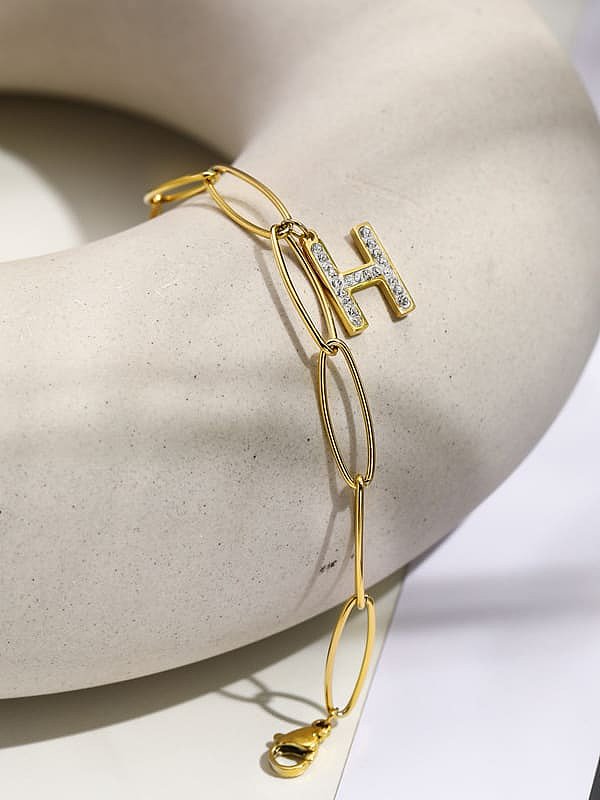 Bracelet à maillons minimalistes à chaîne géométrique creuse en acier inoxydable avec zircone cubique