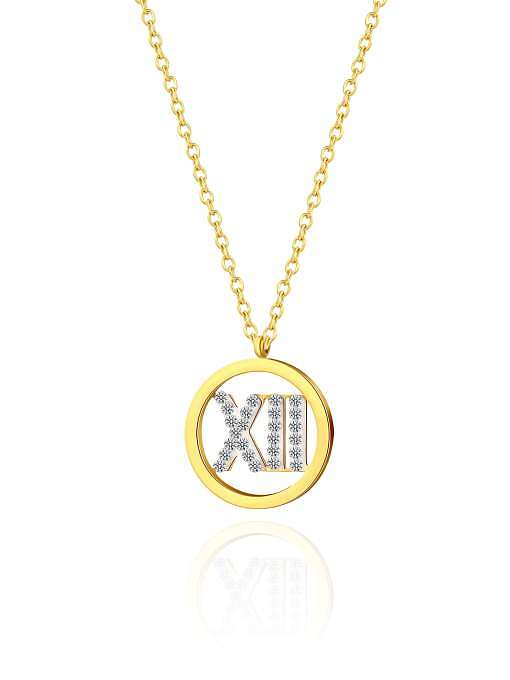 Stainless steel Cubic Zirconia Round Minimalist Letter Pendant Necklace