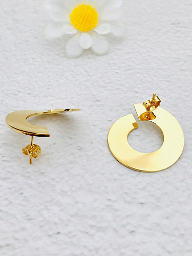 Copper With 18k Gold Plated Trendy Round Stud Earrings
