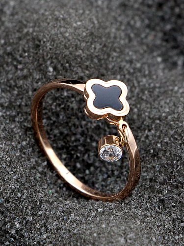 Titanium Four leaf clover Cubic Zirconia Clover Dainty Band Ring