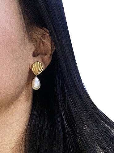 Boucles d'oreilles pendantes vintage irrégulières en perle d'imitation en acier au titane