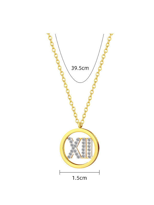 Stainless steel Cubic Zirconia Round Minimalist Letter Pendant Necklace