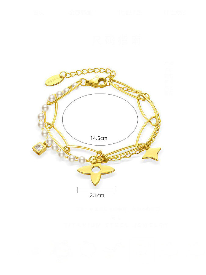 Bracelet minimaliste en acier au titane imitation perle trèfle