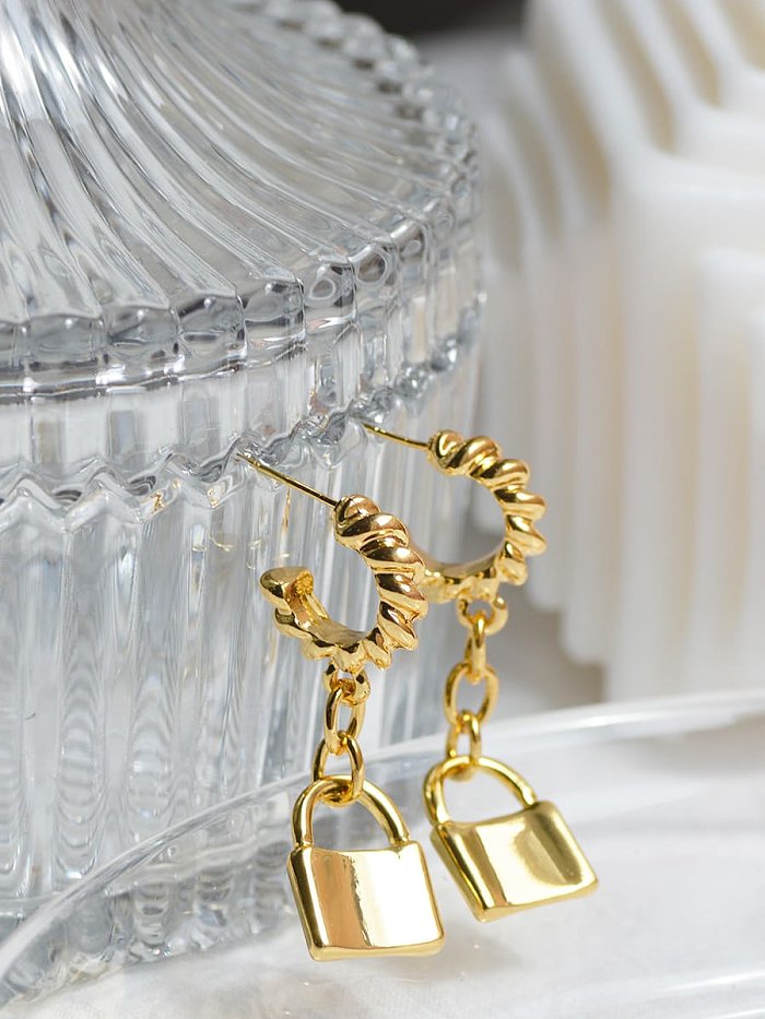 Boucles d'oreilles en or véritable plaqué cuivre incrustées de pampilles de perles Boucles d'oreilles à verrouillage géométrique simple