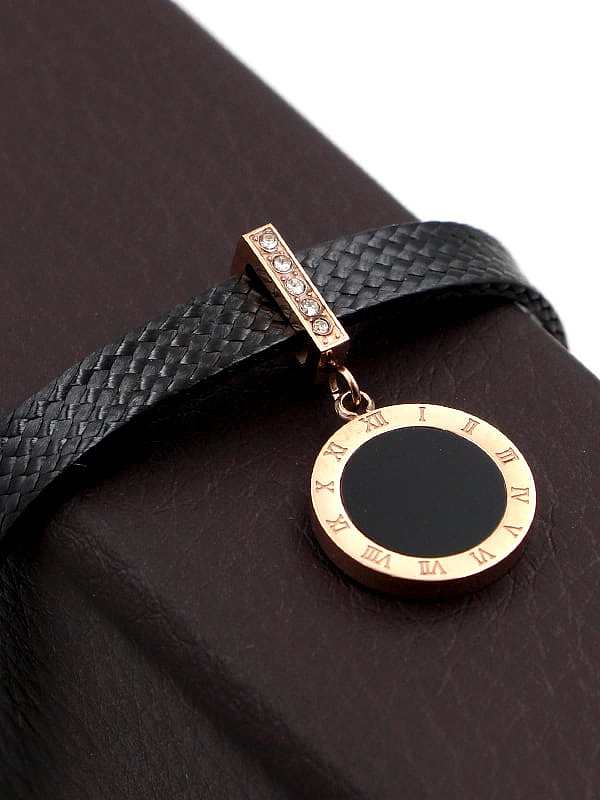 Titanium Rhinestone Leather Number Minimalist Necklace
