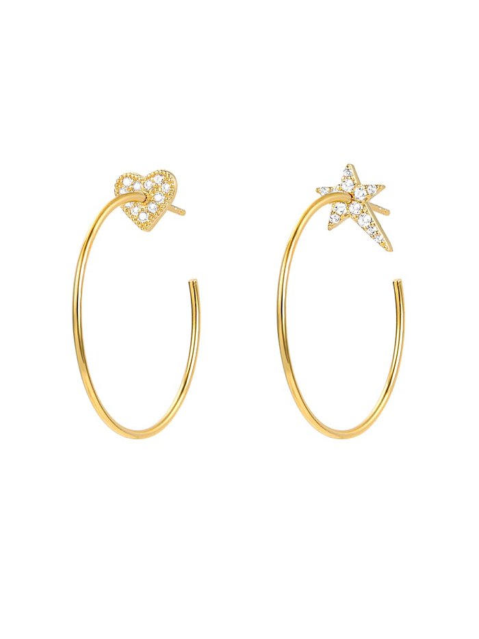 Boucles d'oreilles créoles minimalistes en cuivre et zircon cubique étoile blanche