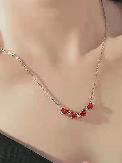Titanium Steel Rhinestone Clover Minimalist Heart Pendant Necklace