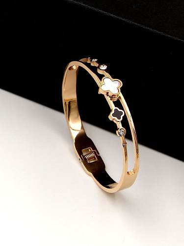 Titanium Rhinestone Clover Minimalist Band Bangle