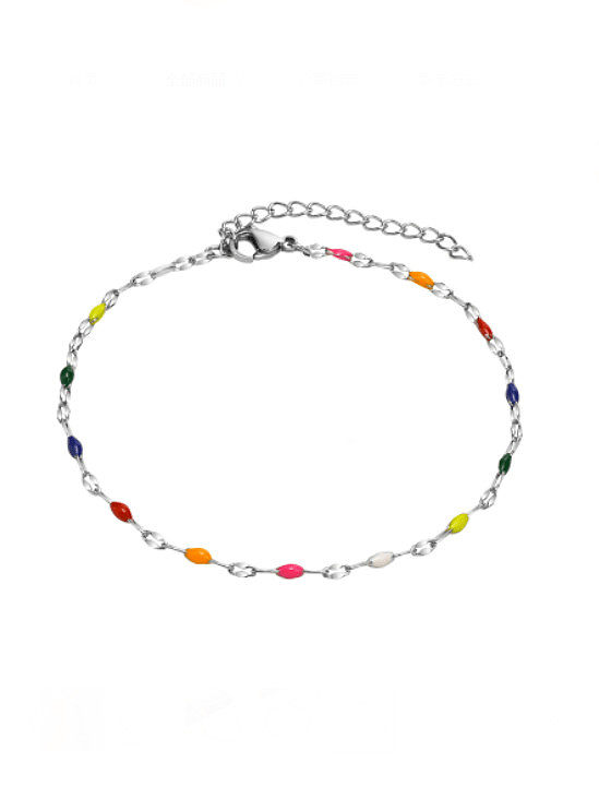Bracelet de cheville minimaliste irrégulier en émail multicolore en acier inoxydable