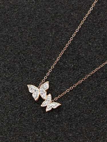 Titanium Cubic Zirconia Butterfly Dainty Necklace