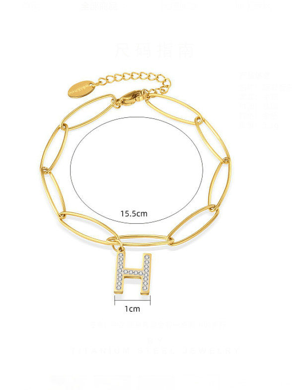 Bracelet à maillons minimalistes à chaîne géométrique creuse en acier inoxydable avec zircone cubique