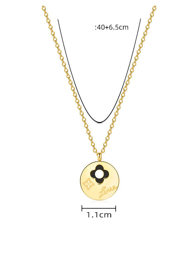 Titanium Steel Enamel Clover Minimalist Round Pendant Necklace