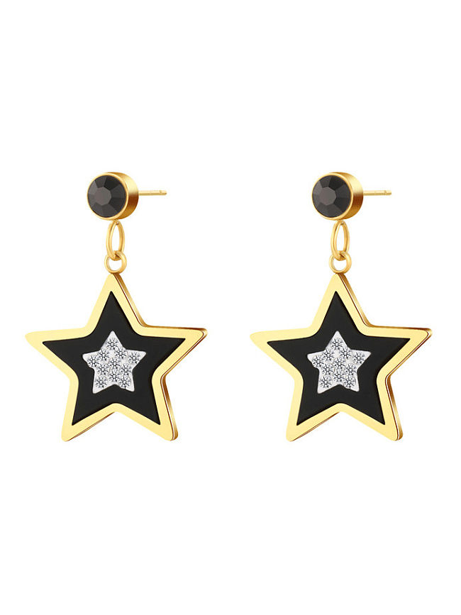 Titanium Steel Rhinestone Pentagram Minimalist Drop Earring