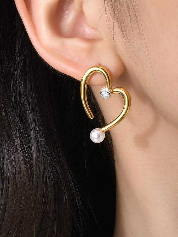Stainless steel Imitation Pearl Heart Minimalist Stud Earring