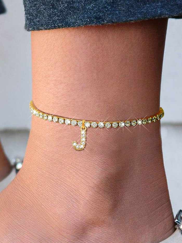 Stainless steel Cubic Zirconia Vintage Letter Pendant Anklet