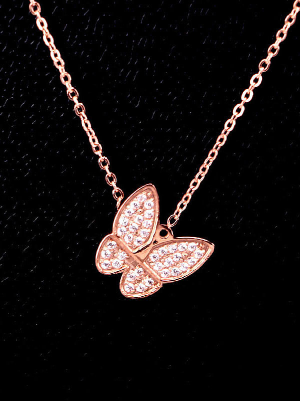Titanium Butterfly Cubic Zirconia Locket Dainty Necklace