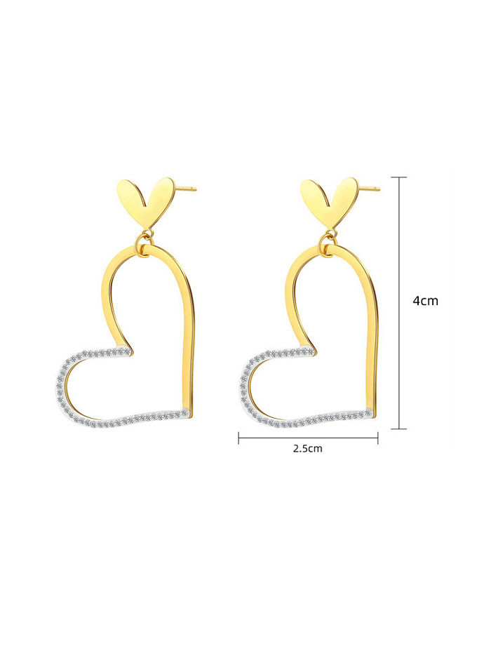 Boucles d'oreilles minimalistes en forme de cœur avec strass en acier titane