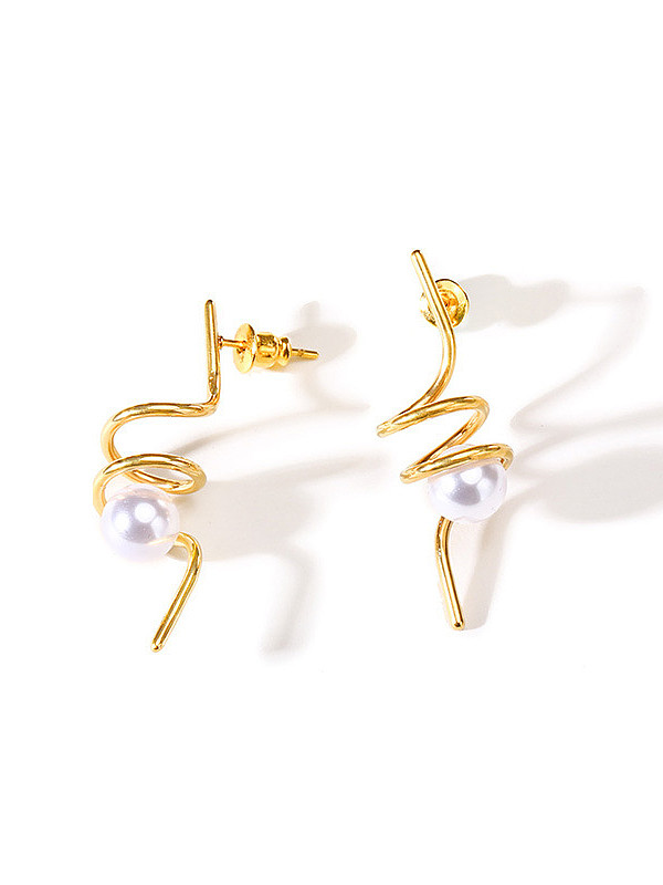 Stainless Steel With IP Gold Plated Imitation Pearl Irregular Stud Earrings
