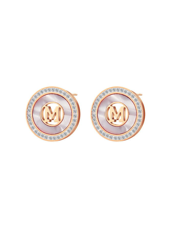 Titanium Steel Shell Round Letter M Minimalist Stud Earring