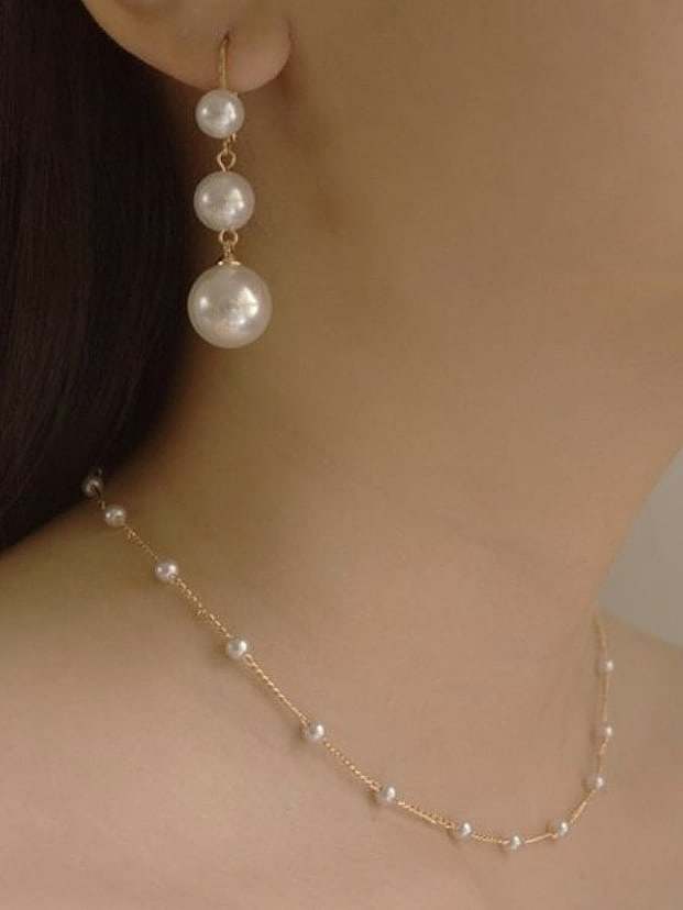 Kupfer Nachahmung Perle geometrische minimalistische mehrsträngige Halskette