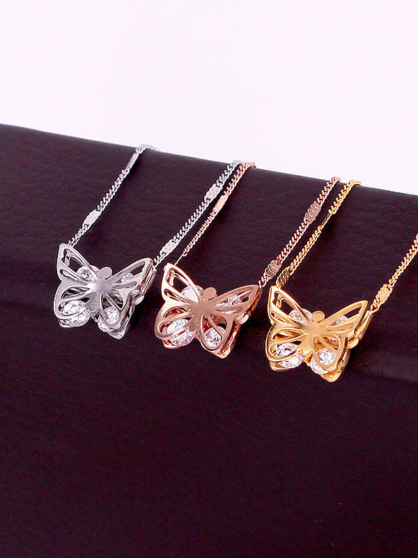 Titanium Cubic Zirconia Butterfly Dainty Necklace