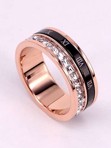 Titanium Letter Cubic Zirconia Number Dainty Band Ring
