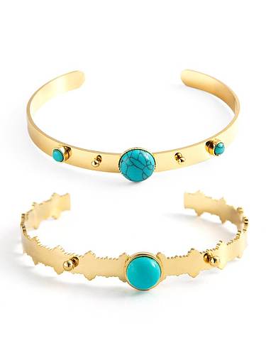 Bracelet manchette vintage géométrique turquoise en acier titane