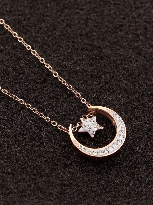 Titanium Moon Cubic Zirconia Star Dainty Necklace