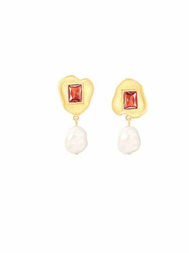 Brass Imitation Pearl Geometric Minimalist Drop Earring