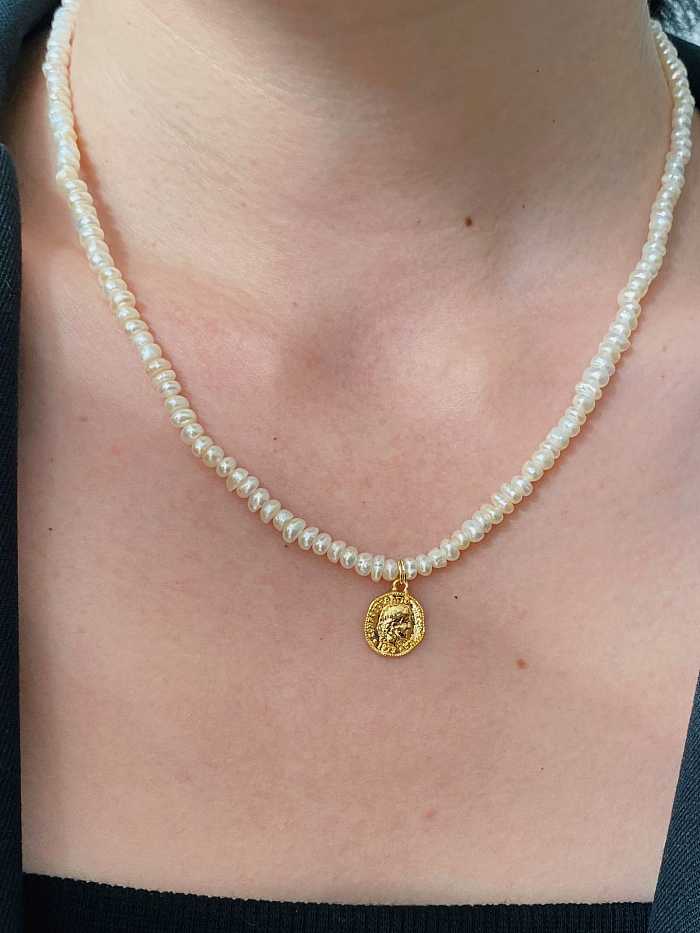 Titanium Steel Imitation Pearl Geometric Vintage Necklace