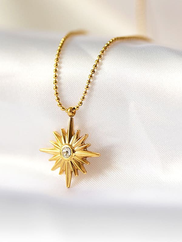 Collar minimalista de flor de diamantes de imitación de acero titanio
