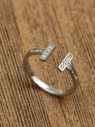 Titanium Rhinestone Geometric Minimalist Band Ring