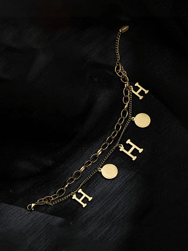 Stainless steel Letter Vintage Double Layer Chain Strand Bracelet