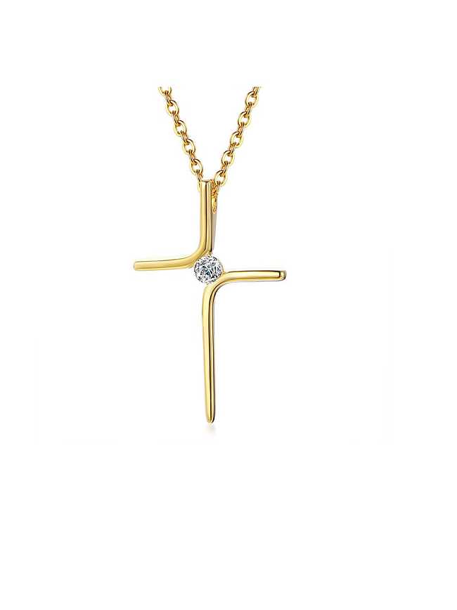 Collar religioso minimalista de cruz blanca con diamantes de imitación de titanio