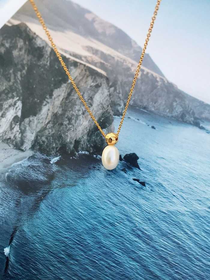 Copper Imitation Pearl White Water drop Necklace