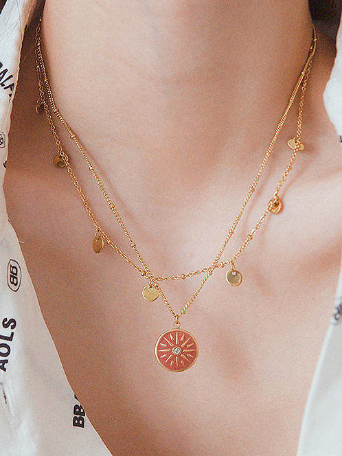 Simple and fashionable coin clavicle chain geometric dripping multi-layer ins wind stacking titanium steel necklace