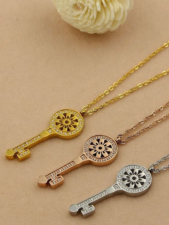 Titanium Cubic Zirconia Key Dainty Necklace