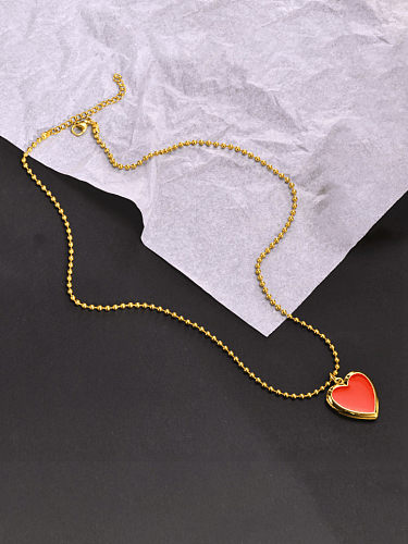 Collier chaîne de perles Hip Hop coeur émaillé en acier inoxydable