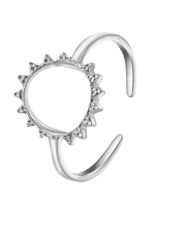 Titanium Steel Rhinestone Oval Minimalist Hollow Sun Flower Band Ring