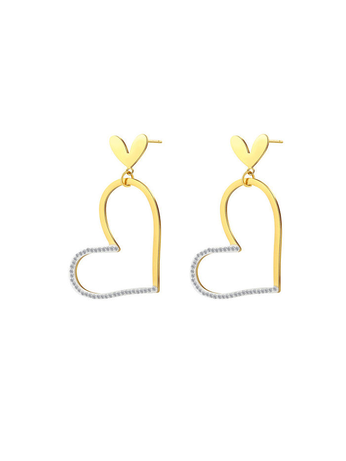 Boucles d'oreilles minimalistes en forme de cœur avec strass en acier titane