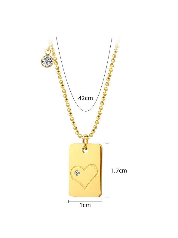 Titanium Steel Minimalist Geometric Heart Pendant Bead Chain Necklace