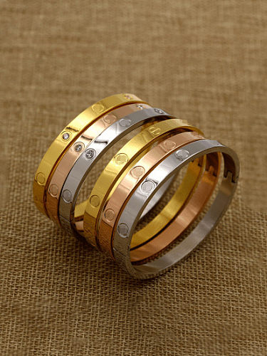 Titanium Steel Rhinestone Round Minimalist Band Bangle