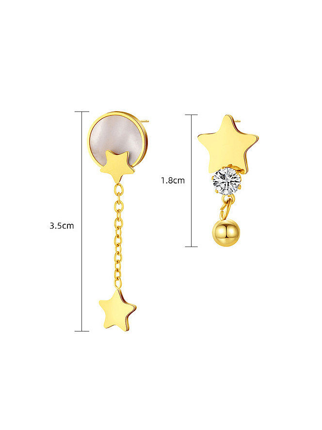 Titanium Steel Imitation Pearl Asymmetrical Pentagram Tassel Minimalist Drop Earring