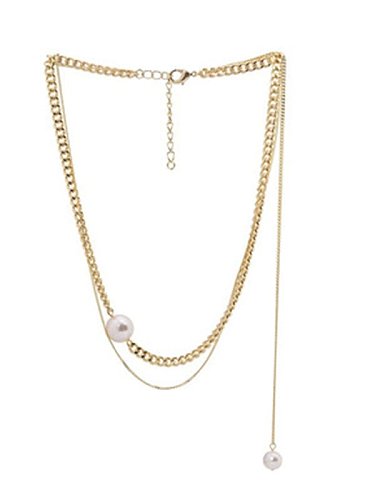 Titan Stahl Nachahmung Perle geometrische Vintage mehrsträngige Halskette