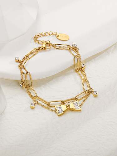 Stainless steel Rhinestone Bowknot Minimalist Strand Bracelet