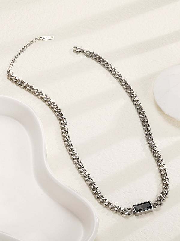 Titanium Steel Glass Stone Geometric Vintage Hollow Chain Necklace
