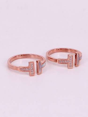 Titanium Letter Cubic Zirconia Letter Dainty Band Ring
