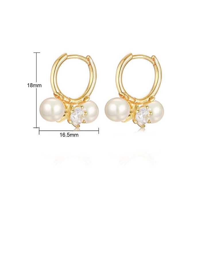 Copper Imitation Pearl White Round Minimalist Huggie Earring