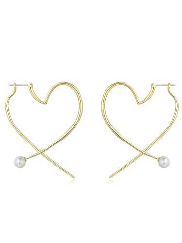 Kupfer Imitation Pearl White Herz minimalistischen Kronleuchter-Ohrring